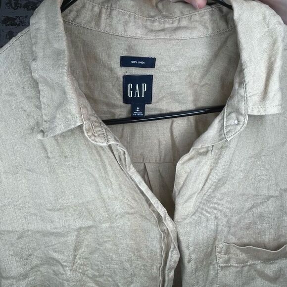 Gap | women tan button down linen top - Picture 2 of 8